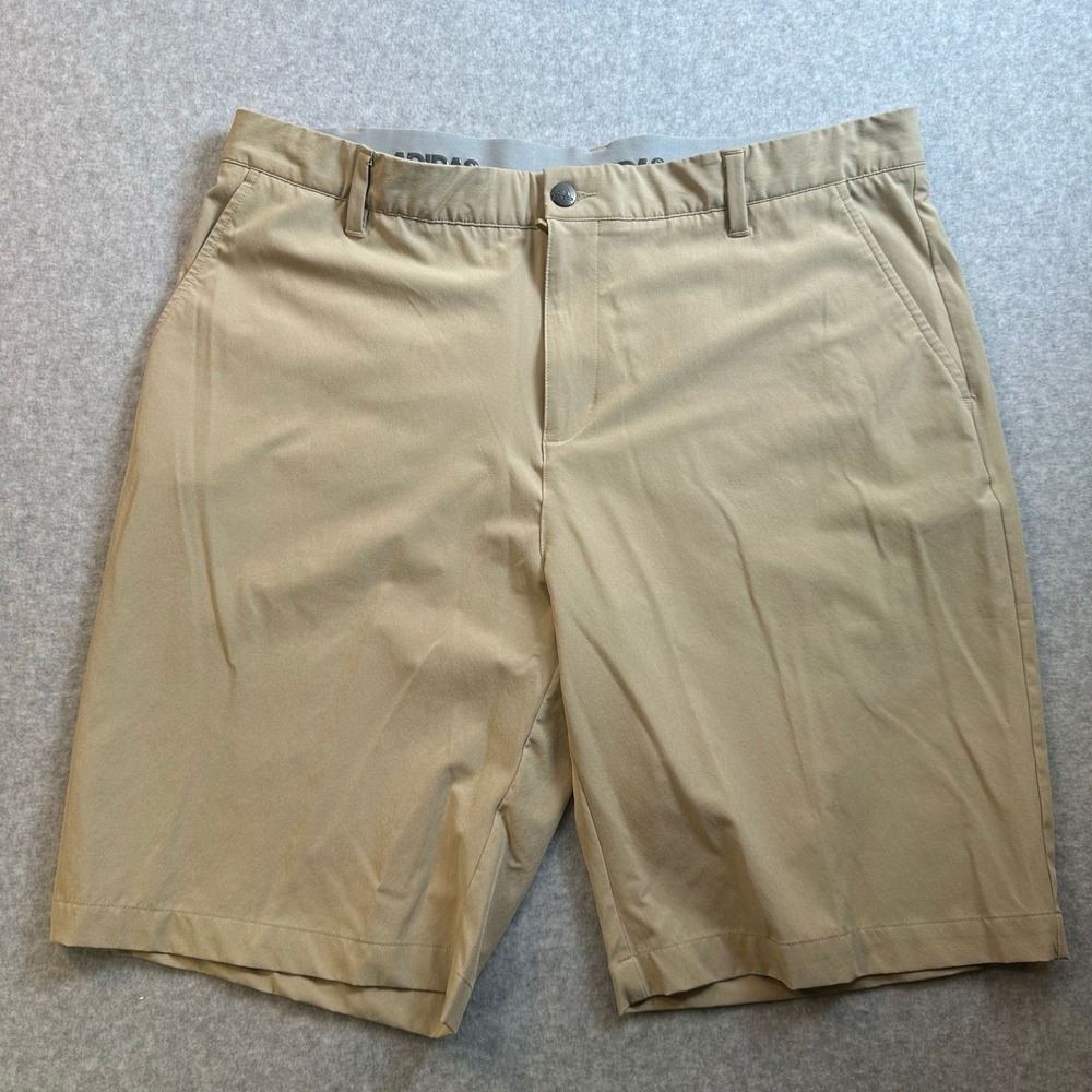 Adidas Golf Mens Khaki Tan Flat Front Performance Stretch Shorts Size 38